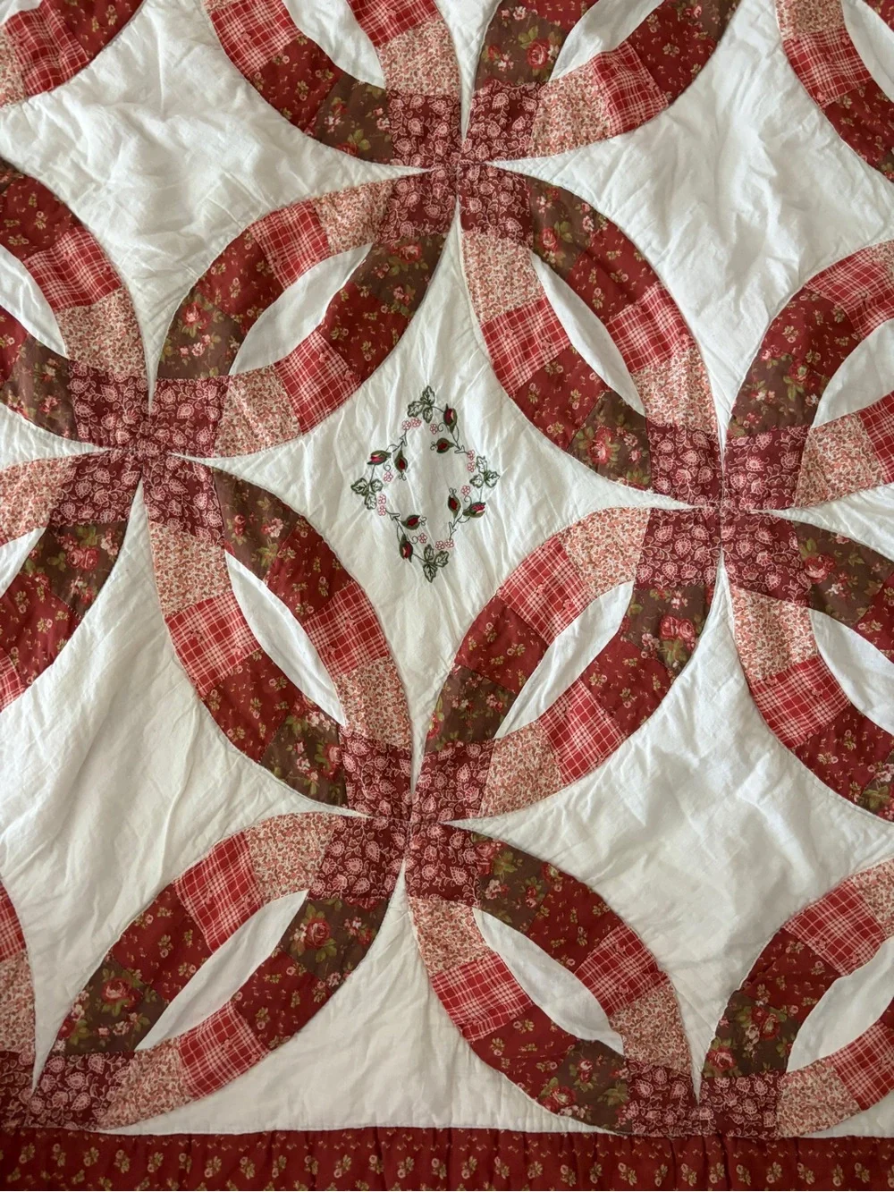 Vintage Wedding Ring Fall Autumn Quilt Floral Backside  + Embroidered